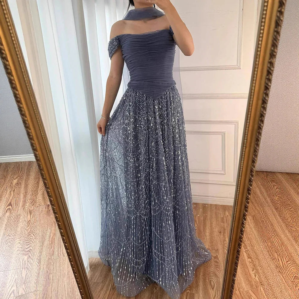 Vestido de noche árabe de lujo con cuentas de perlas rosas y capa LA72922