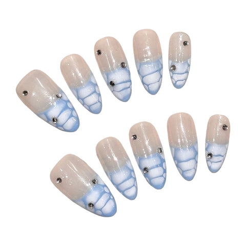 10 uñas postizas hechas a mano con estampado de cocodrilo, estilo francés, cobertura completa, almendra, para mujer. 