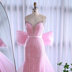 Luxuriöses Dubai-Abendkleid in Rosa mit Schleife LA73061A