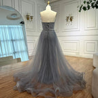 Abendkleid im arabischen Meerjungfrauenstil mit rosa Perlen und Überrock, besetzt mit rosa Perlen, LA72811B