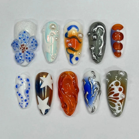 Blue Five Petal FlowerCarefully designed pure handmade press-on gel nails