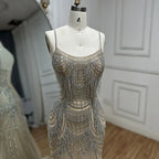Luxuriöses, nudefarbenes, rosafarbenes Meerjungfrauen-Abendkleid mit Kristallquasten LA72772
