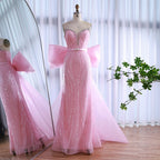 Luxuriöses Dubai-Abendkleid in Rosa mit Schleife LA73061A