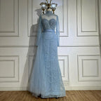 Luxuriöses braunes Meerjungfrauen-Abendkleid mit Perlenbesatz und seitlichem Überrock LA71913A