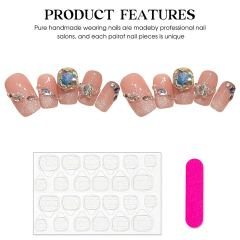 10 Stück Pailletten Katzenauge Aufdrücknägel Handgemachte rosa künstliche Nagelflicken mit Glitzer Diamant Designes Wiederverwendbare französische Kunstnägel 