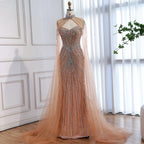 Luxuriöses, nudefarbenes Meerjungfrauen-Abendkleid mit Cape-Ärmeln LA73118