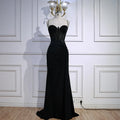 Black Beaded Classy Prom Dress with Spaghetti Straps
