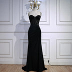 Black Beaded Classy Prom Dress with Spaghetti Straps
