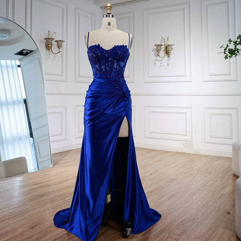 Luxury Sage Green Satin Prom Dress with Slit LA73032