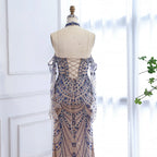 Vestido de noche azul kosovar de lujo con guantes LA72760C
