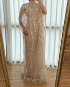 Luxuriöses champagnerfarbenes Kaftan-Abendkleid, Hochzeitskleid LA72945 