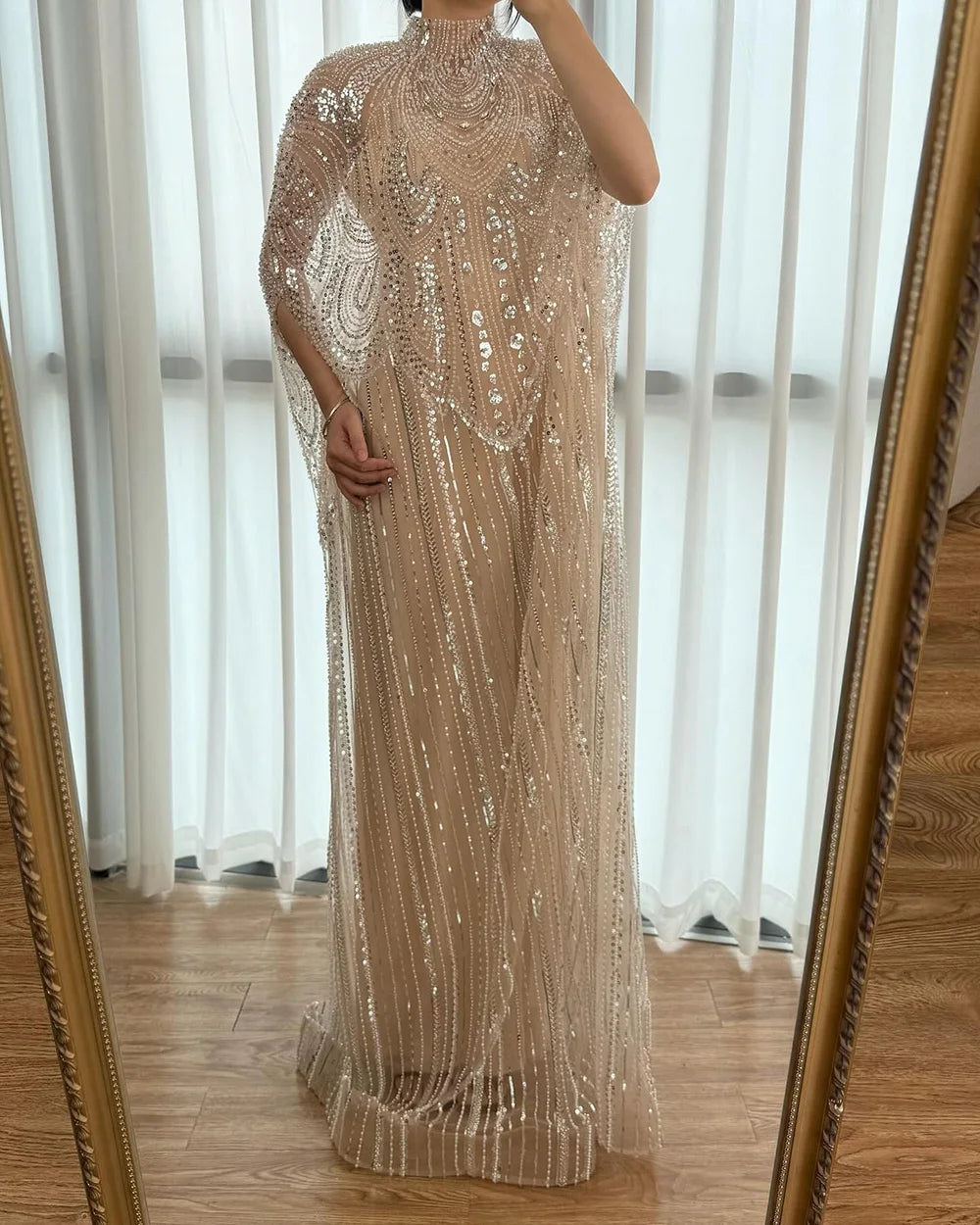 Luxuriöses champagnerfarbenes Kaftan-Abendkleid, Hochzeitskleid LA72945 