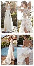Wunderschönes, rückenfreies Spitzenkleid mit hohem Ausschnitt und Neckholder für Hochzeit und Party