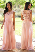 Chiffon bodenlang Spitze ärmellose Abendkleider lange Ballkleider