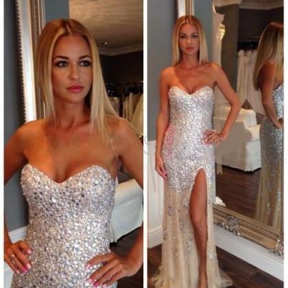 New Arrival Sexy Sweetheart Side Slit Long Beading Prom Dresses