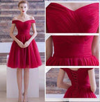 Vestidos de fiesta cortos de tul con hombros descubiertos y corte en A