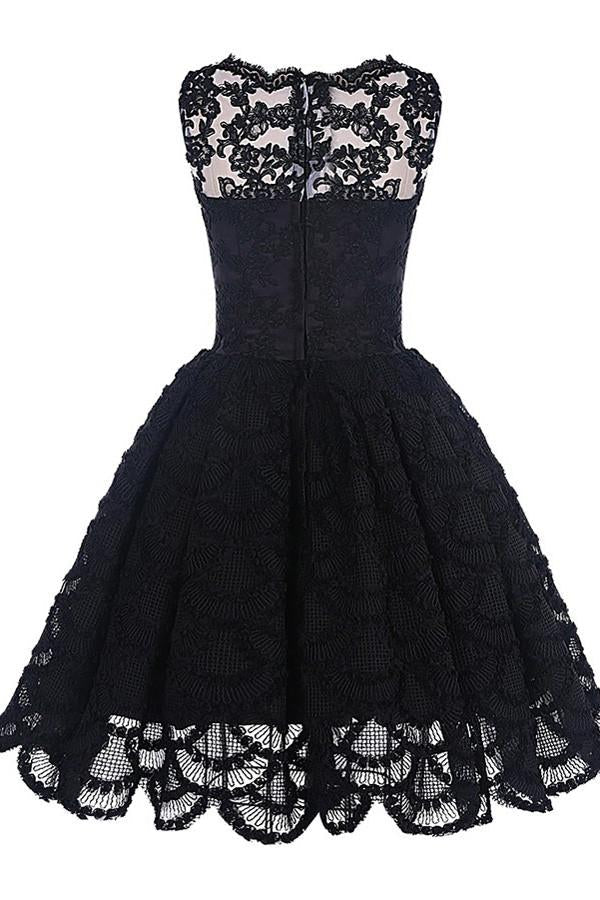 Vestido de fiesta vintage de encaje con borde festoneado y corte A, vestido de fiesta corto 