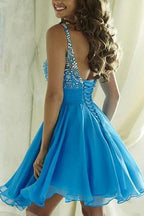 Vestidos de fiesta de tul con cuentas, cuello halter y espalda abierta, vestido de fiesta corto juvenil