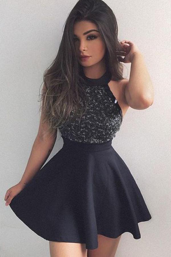 Kurzes, a-Linien-Abendkleid mit Perlenstickerei, modische Abschlusskleider