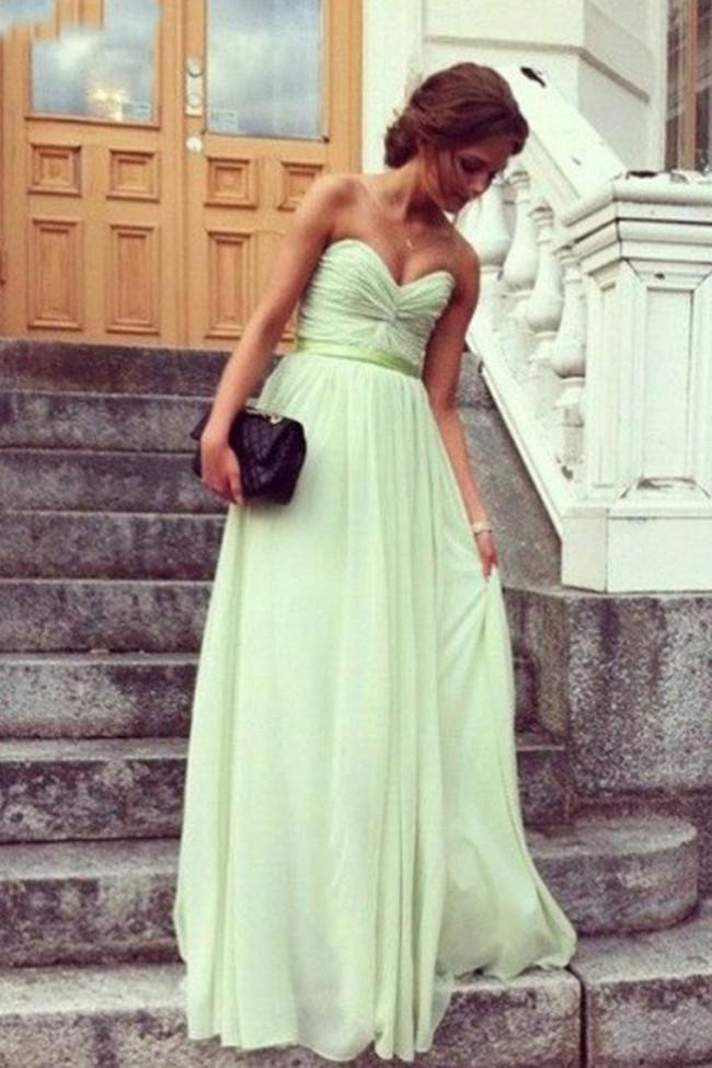 Vestidos Largos de Fiesta de Noche de Gasa con Escote Corazón hasta el Suelo