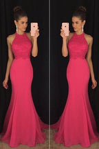 Chiffon Mermaid Halter Long Party Dress, Prom Dresses