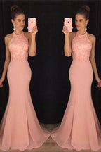 Chiffon Mermaid Halter Long Party Dress, Prom Dresses