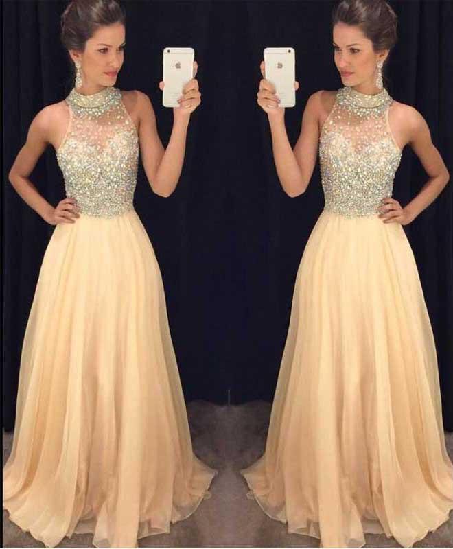 Neckholder-Abendballkleider mit Perlenstickerei, günstiges Partykleid online