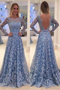 A-line Long Sleeves Lace Long Prom Dresses,Formal Dresses Cocktail Evening Dresses
