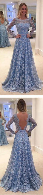 A-line Long Sleeves Lace Long Prom Dresses,Formal Dresses Cocktail Evening Dresses
