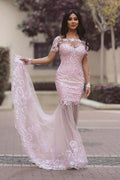 Lace See Through Mermaid Long Sleeve Prom Dress, Cheap Evening Dresses