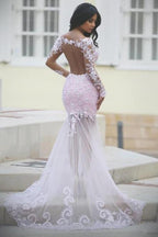 Lace See Through Mermaid Long Sleeve Prom Dress, Cheap Evening Dresses