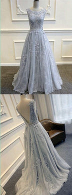 Vestidos largos de tul y encaje con espalda en V y apliques para graduación, vestidos de noche