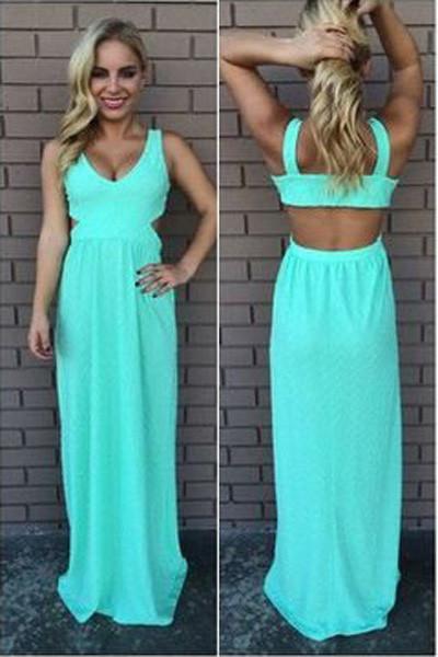 Simple Long  Backless Chiffon Floor Length Prom Dress, Evening Dresses