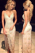 Fabulous Spaghetti Straps Long Prom Dress Lace Party Dress With Front Split