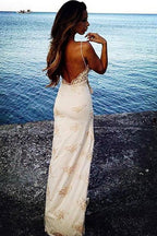 Fabulous Spaghetti Straps Long Prom Dress Lace Party Dress With Front Split