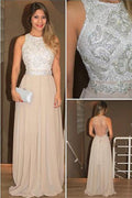 Vestidos de fiesta de chifón con lentejuelas, cuello alto, espalda abierta y pedrería, estilo A