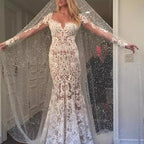 Gorgeous Ivory Backless Lace Mermaid Long Wedding Dresses with Appliques