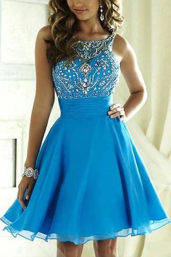 Tüllbesetztes, perlenbesetztes Neckholder-Kleid mit offenem Rücken für den Homecoming-Ball, kurzes Ballkleid für junge Frauen