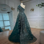 Vestido de noche verde de lujo con sobrefalda LA72979 