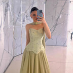 Elegantes salbeigrünes A-Linien-Abendkleid aus Chiffon LA73073 