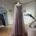 Dubai Luxus-Abendkleid mit hautfarbenen Cape-Ärmeln und Perlenbesatz LA72575A