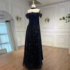 Luxury Arabic Navy A-Line Evening Dress with Beaded