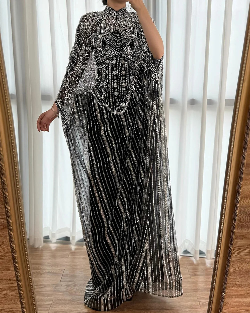 Luxuriöses champagnerfarbenes Kaftan-Abendkleid, Hochzeitskleid LA72945 