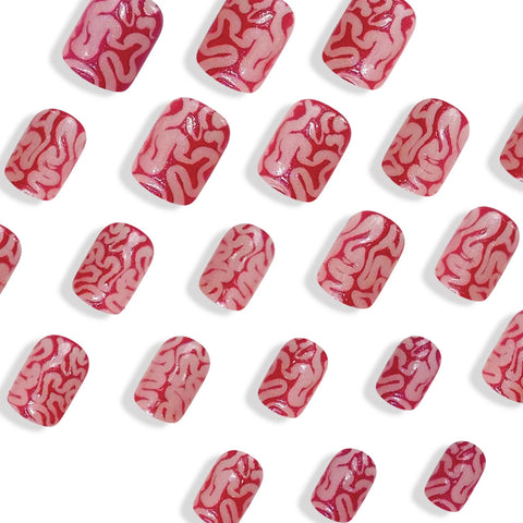 24 uñas postizas con diseño de colon sangriento de terror, elementos de Halloween, uñas postizas cortas de cabeza cuadrada para chicas geniales, arte de salón. 