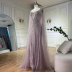 Dubai Luxus-Abendkleid mit hautfarbenen Cape-Ärmeln und Perlenbesatz LA72575A