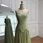 Elegantes salbeigrünes A-Linien-Abendkleid aus Chiffon LA73073 