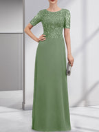 A-Linien-Kleid aus Chiffon mit Pailletten und Rundhalsausschnitt, bodenlang, für die Mutter der Braut