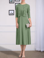 Vestido de gasa para madre de la novia, corte A, escote redondo, largo hasta la rodilla, con pliegues