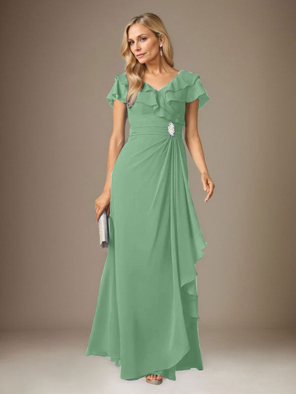 Stormy A-Linien-Chiffonkleid mit V-Ausschnitt und Raffungen 