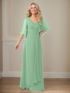 Langes Pailletten-Chiffon-Kleid in A-Linie mit V-Ausschnitt für die Mutter